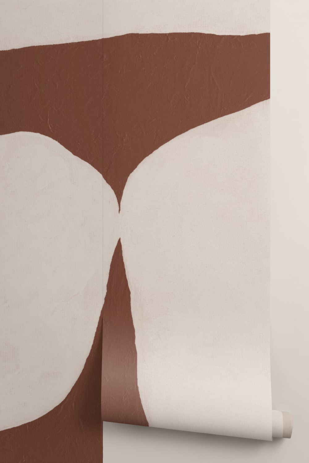 Odważna, minimalistyczna fototapeta z abstrakcyjnymi kształtami w kolorze terakotowym z efektem teksturowanego tynku