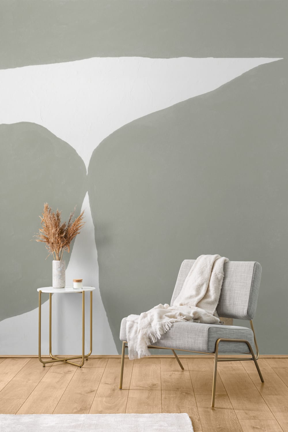 Minimal Abstract Shapes Wall Mural in Sage Green with Textured Plaster Effect
