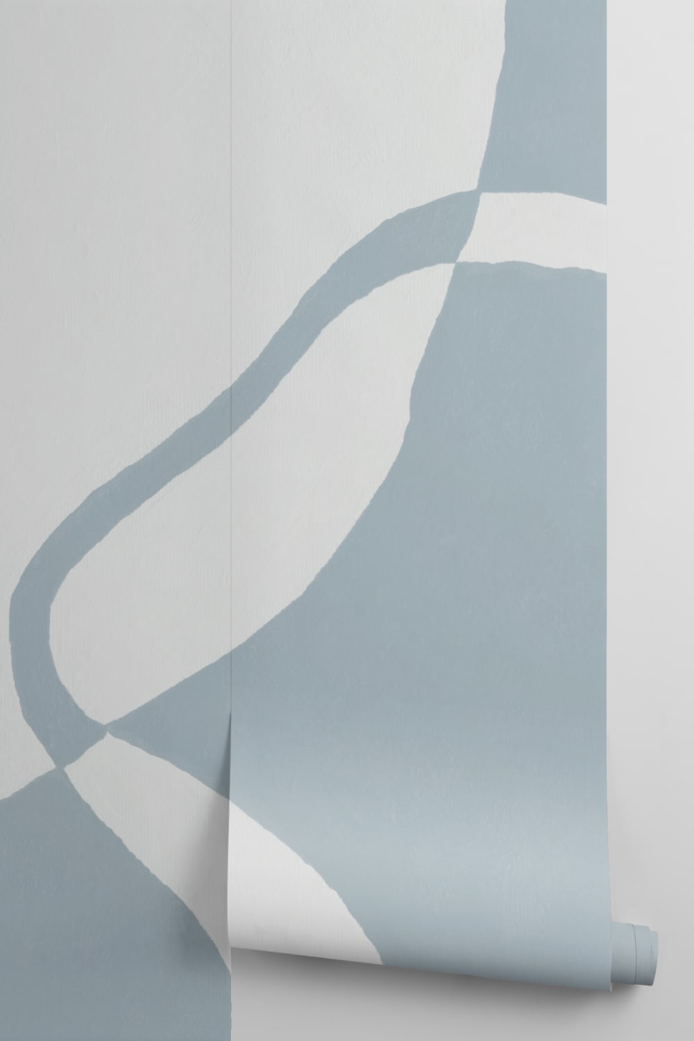 Hand-Painted Curved Form Mural in Cool Blue with Plaster Texture