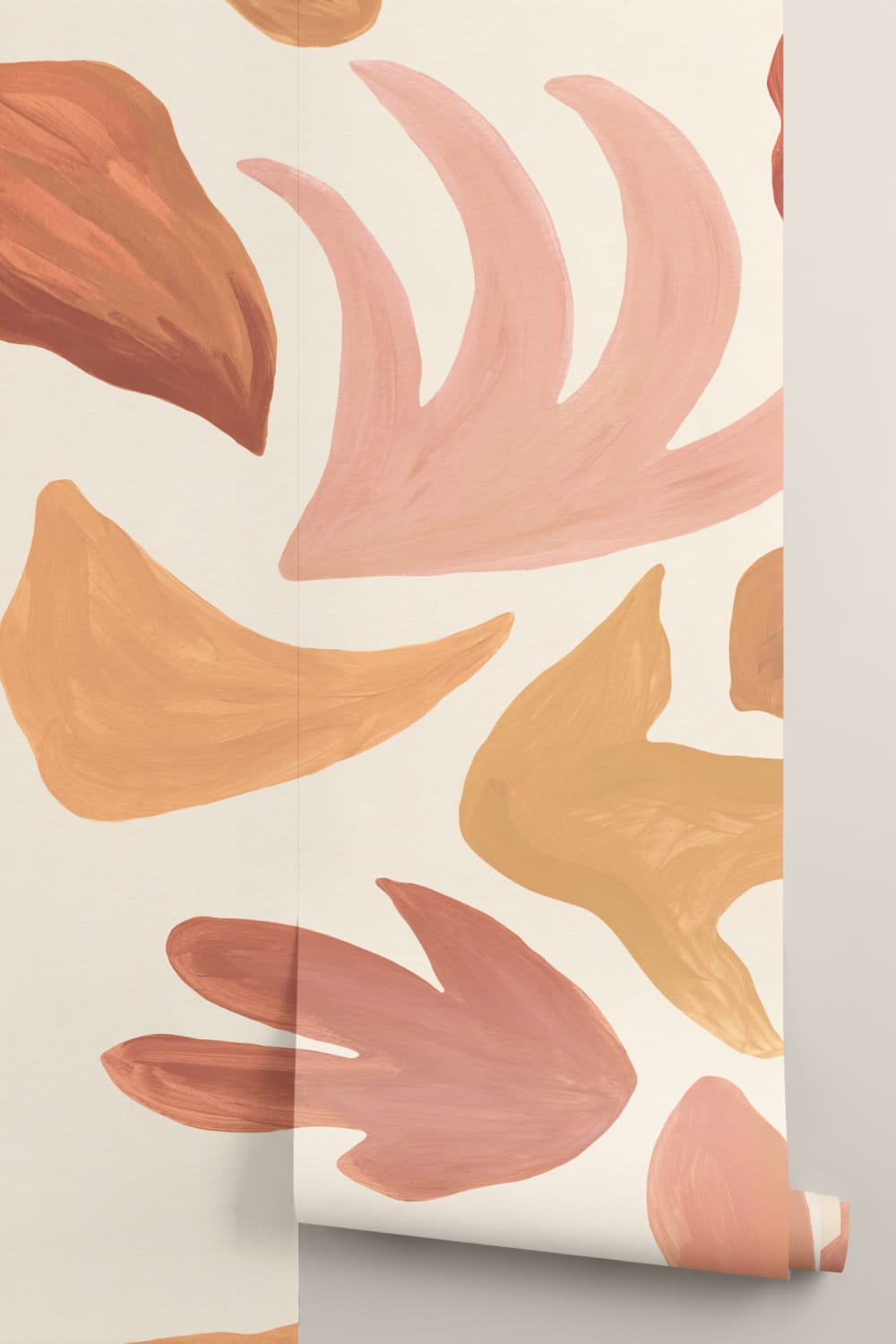 Terracotta abstract bladpatroon veelkleurige muurschildering