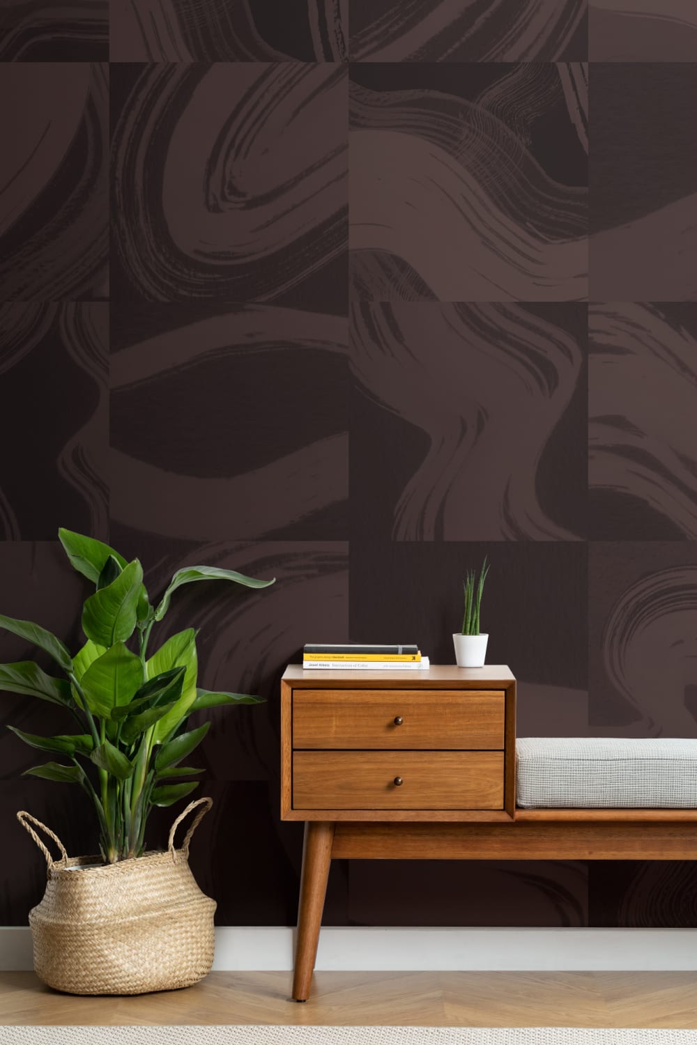 Purple Tiled Abstract Ink Shapes Mural