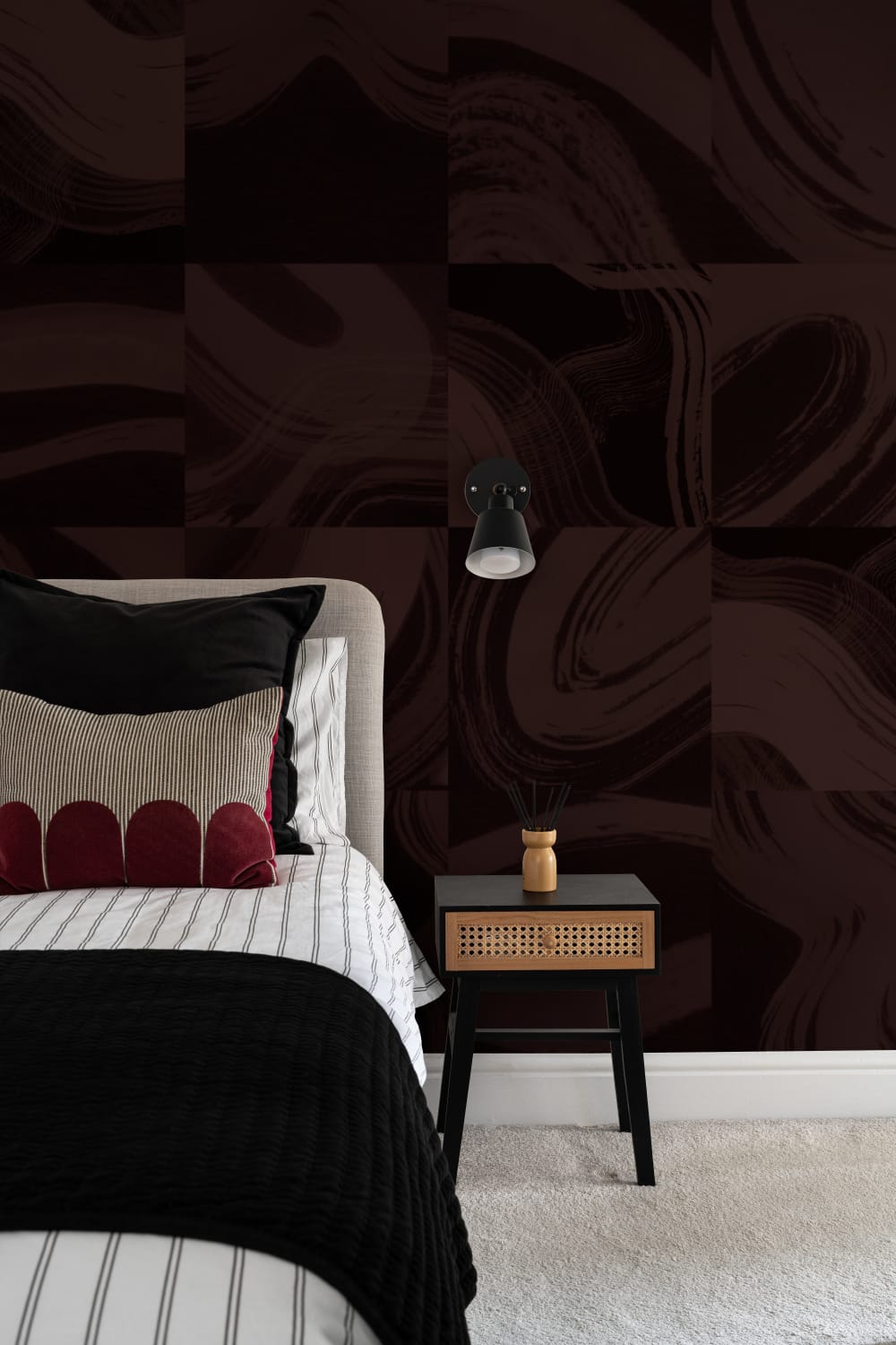 Purple Tiled Abstract Ink Shapes Mural
