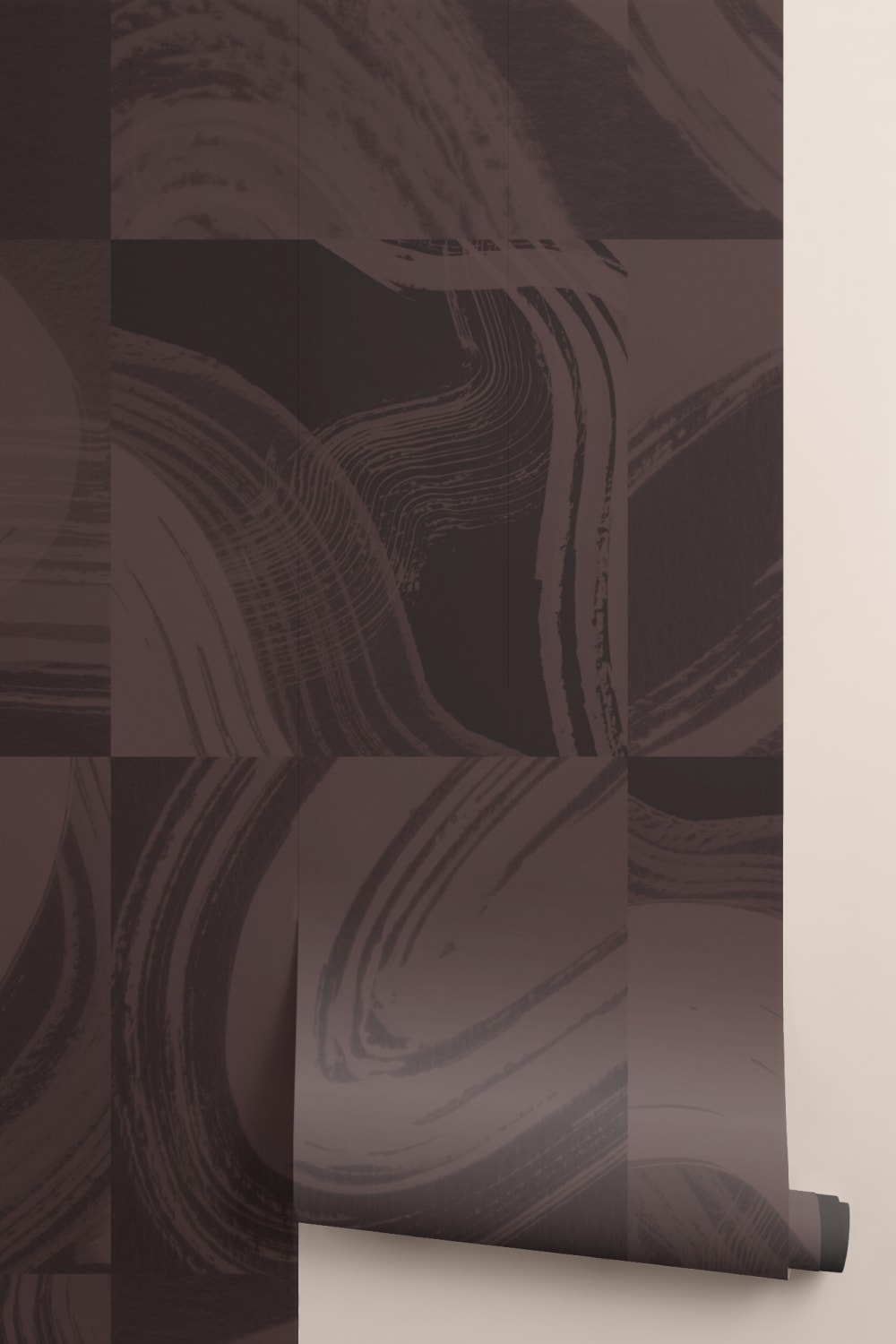 Purple Tiled Abstract Ink Shapes Mural