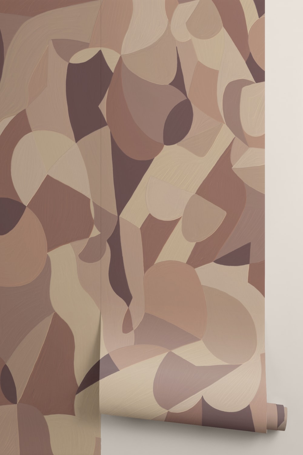 Cubist Human Form Abstract Mural In Earthy Browns