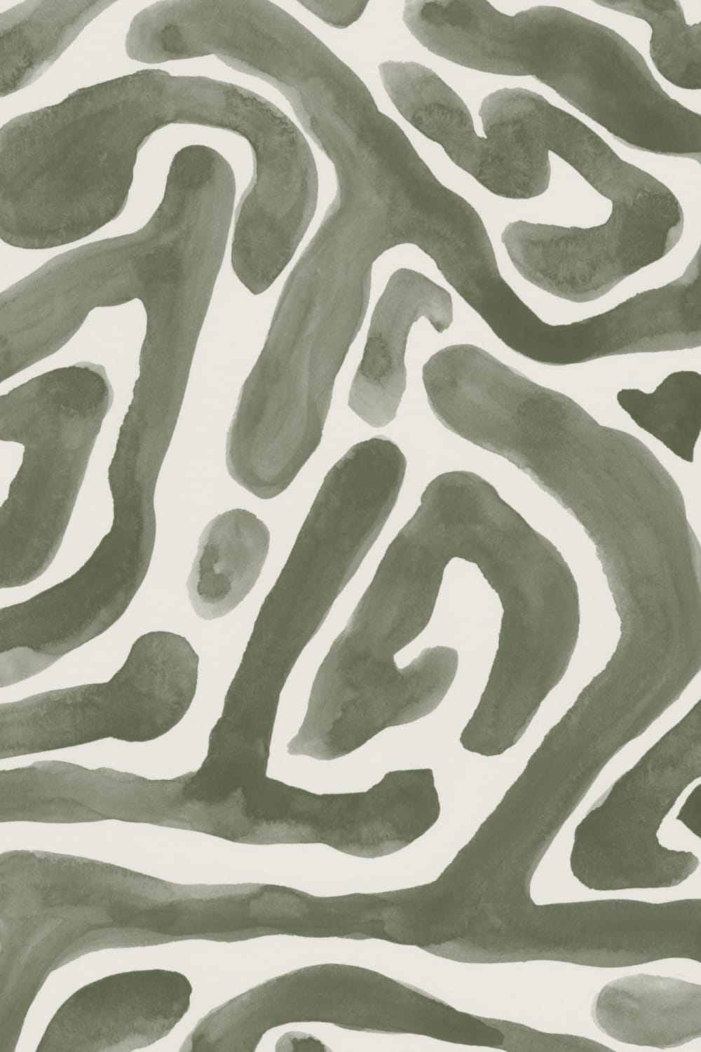 Håndmalet organisk labyrint-tapet i mosgrønt