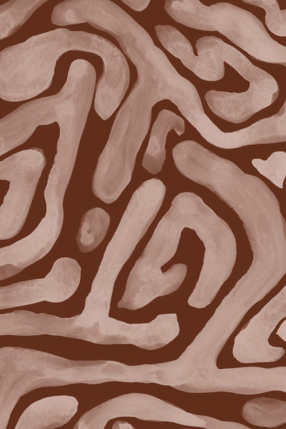 Hand-Painted Organic Maze Pattern Wallpaper in Terracotta