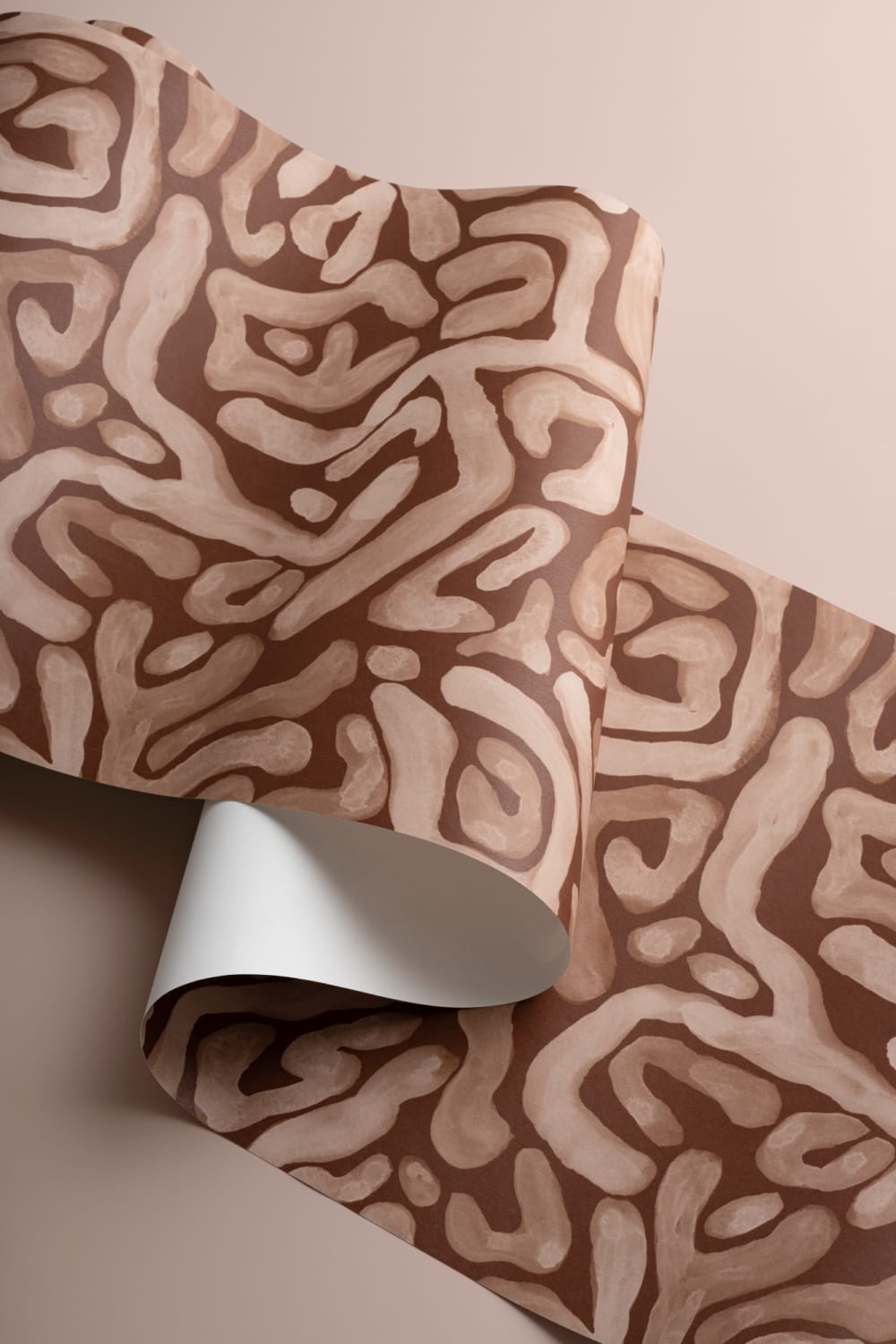 Hand-Painted Organic Maze Pattern Wallpaper in Terracotta
