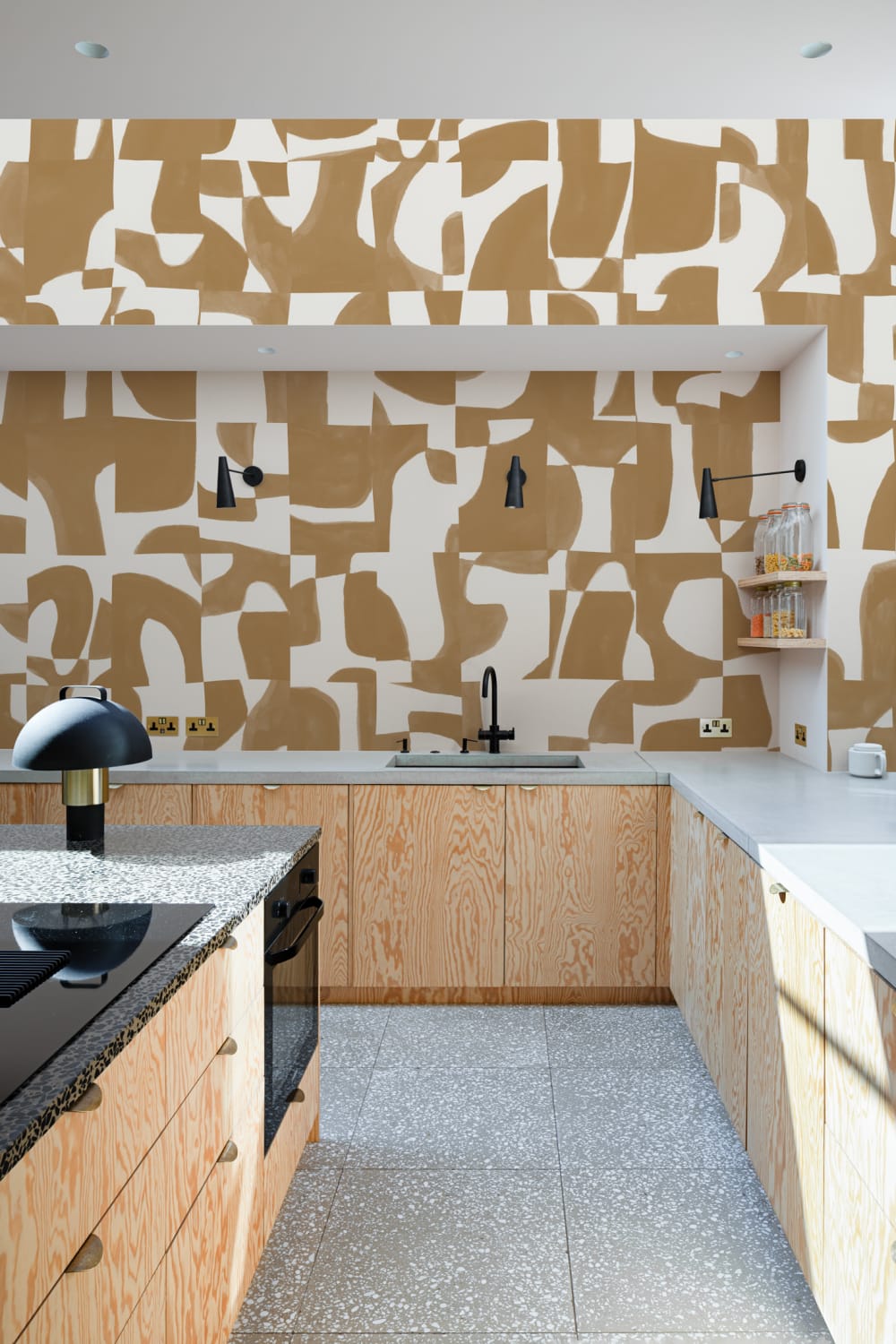 Modern Mustard Abstract Wall Mural with Hand-Cut Shapes and Textured Effect