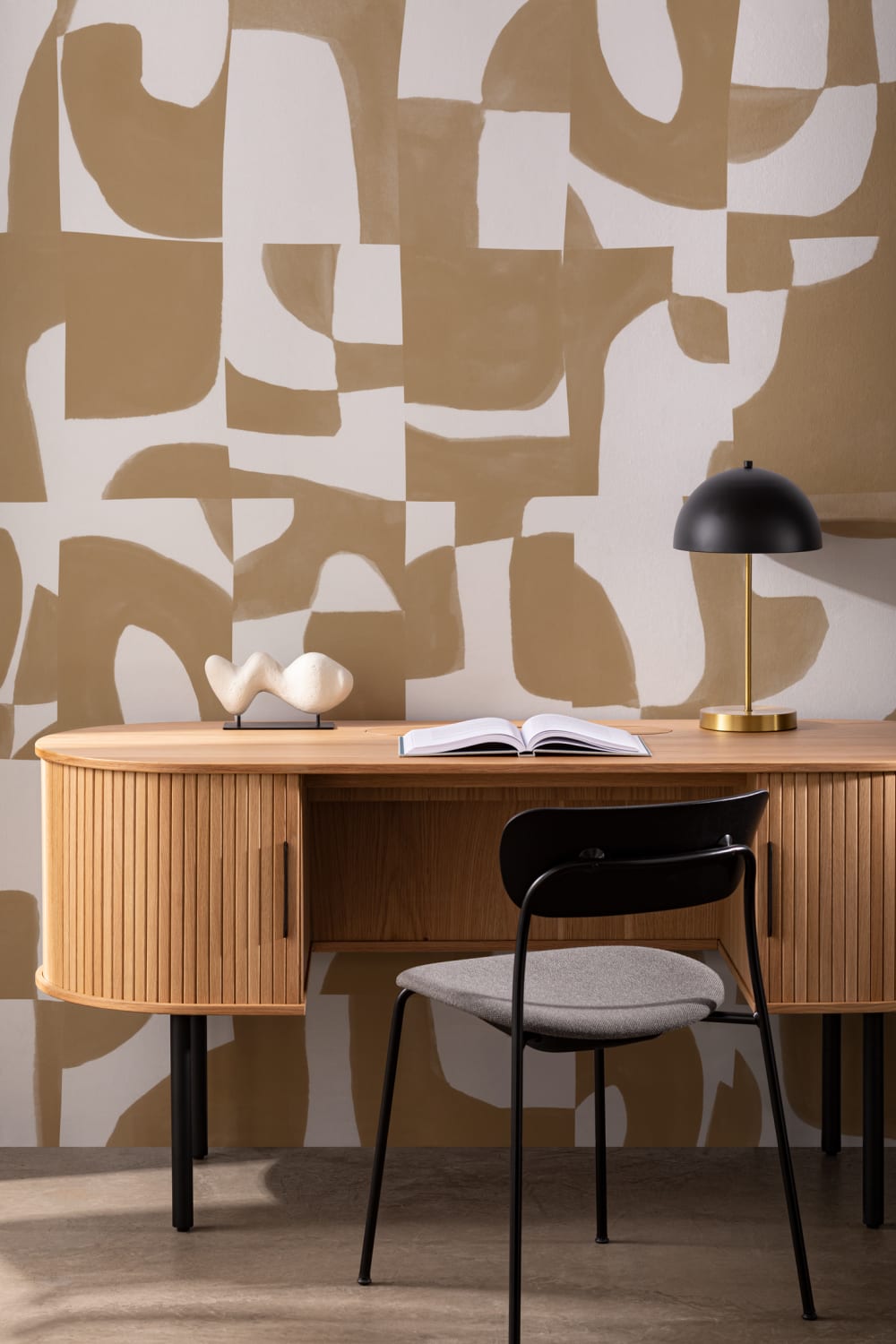 Modern Mustard Abstract Wall Mural with Hand-Cut Shapes and Textured Effect