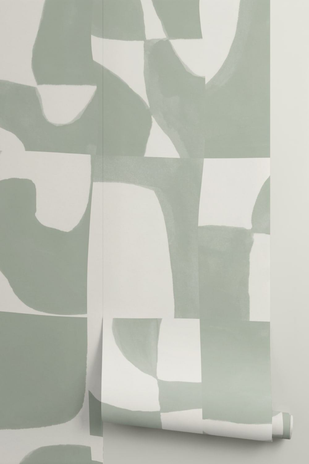 Modern Sage Abstract Wall Mural with Hand-Cut Shapes and Textured Effect