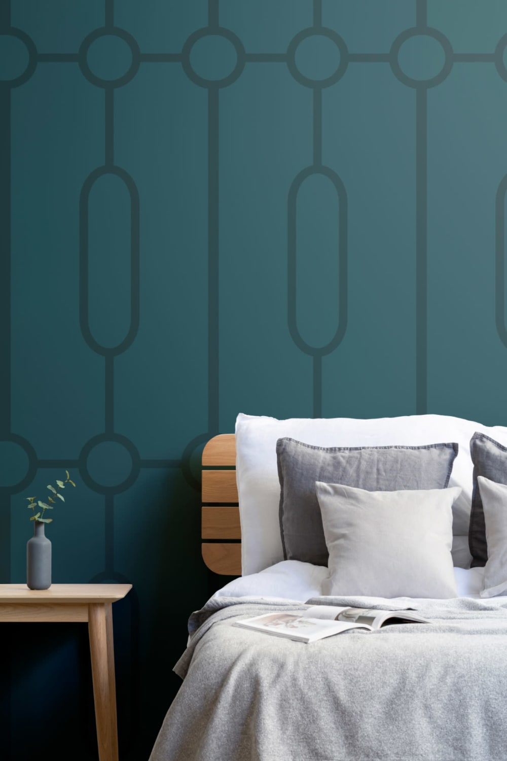 Carta da Parati Tè Blu con Motivo Geometrico Art Déco