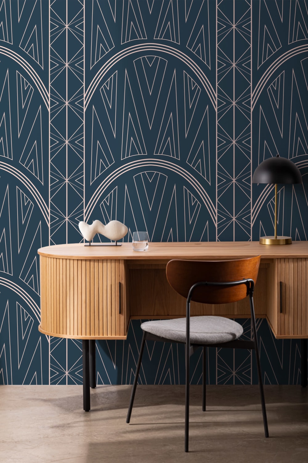 Blue Art Deco Chrysler Building Pattern Wallpaper Mural