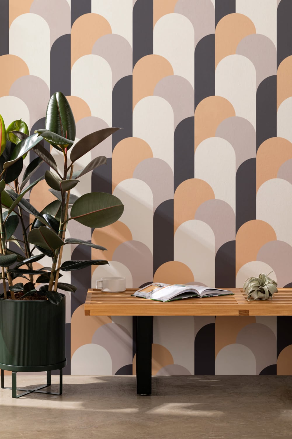 Cream Art Deco Arches Repeat Print Wallpaper Mural