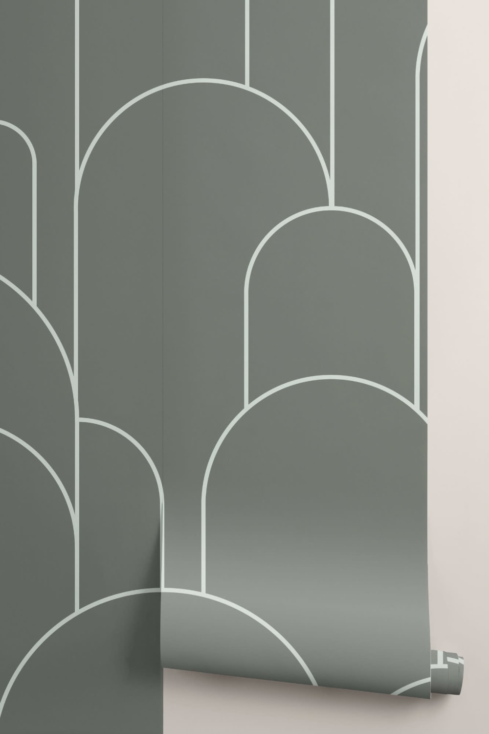 Dark Green Art Deco Arch Outlines Wallpaper Mural