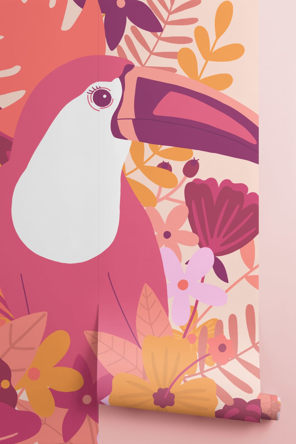 Fototapete Illustrierter Tukan Vogel Rosa