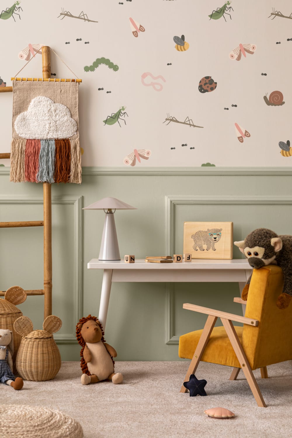 Kids Cute Bugs and Insects Repeat Pattern Wallpaper