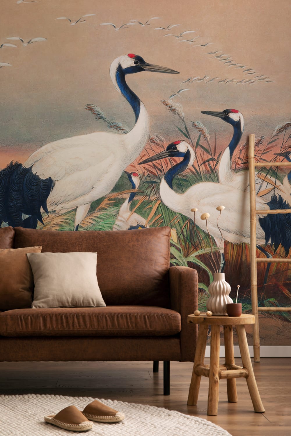 Mural de papel pintado a mano Cranes in Wetlands, de Joseph Wolf