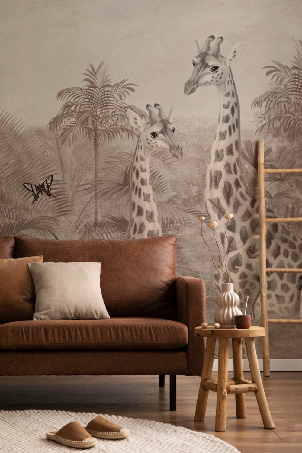 Beige vintage tropisk giraff illustrasjon fototapet