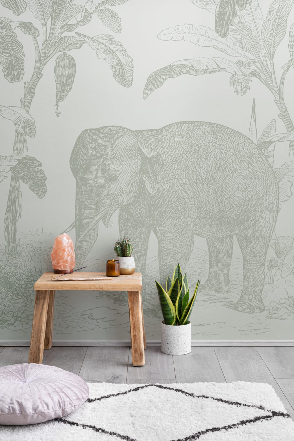Salviavihreä Vintage Ontdekkingsreiziger Olifant Muurschildering
