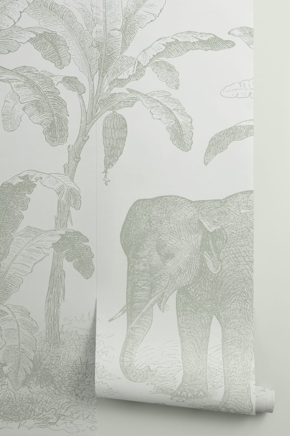 Salviavihreä Vintage Ontdekkingsreiziger Olifant Muurschildering