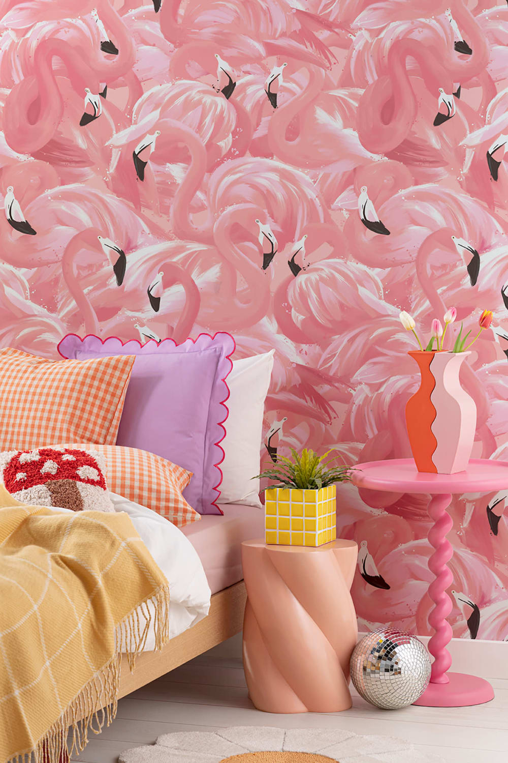 Pink Flamingo Bird Pattern Wallpaper Mural