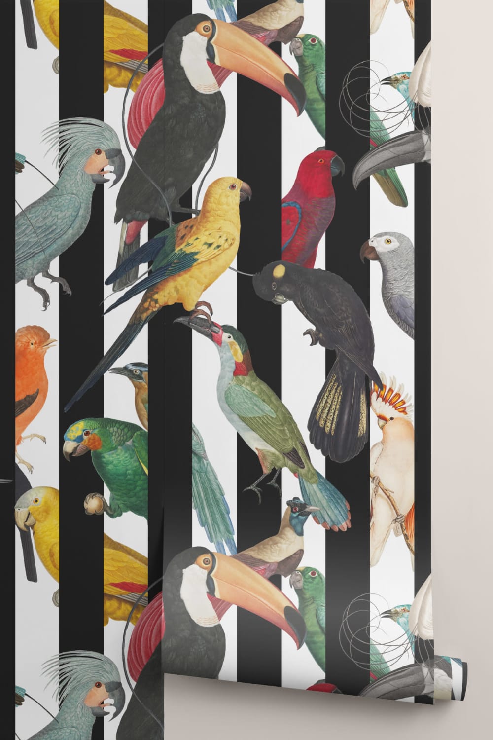 Fototapete Tropisches Buntes Vogel- und Streifenmuster