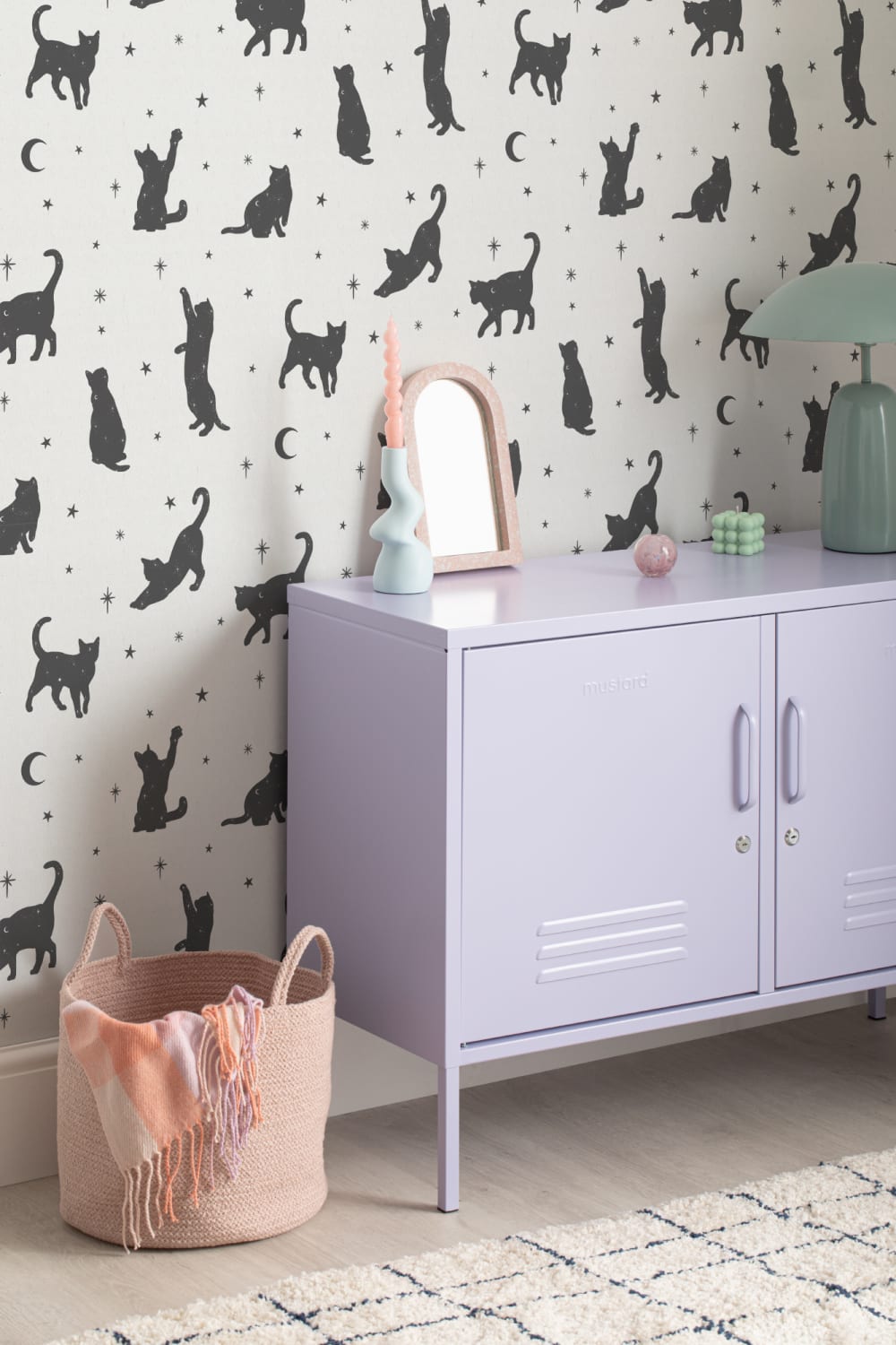 Black Cat Moon & Stars Pattern Wallpaper Mural