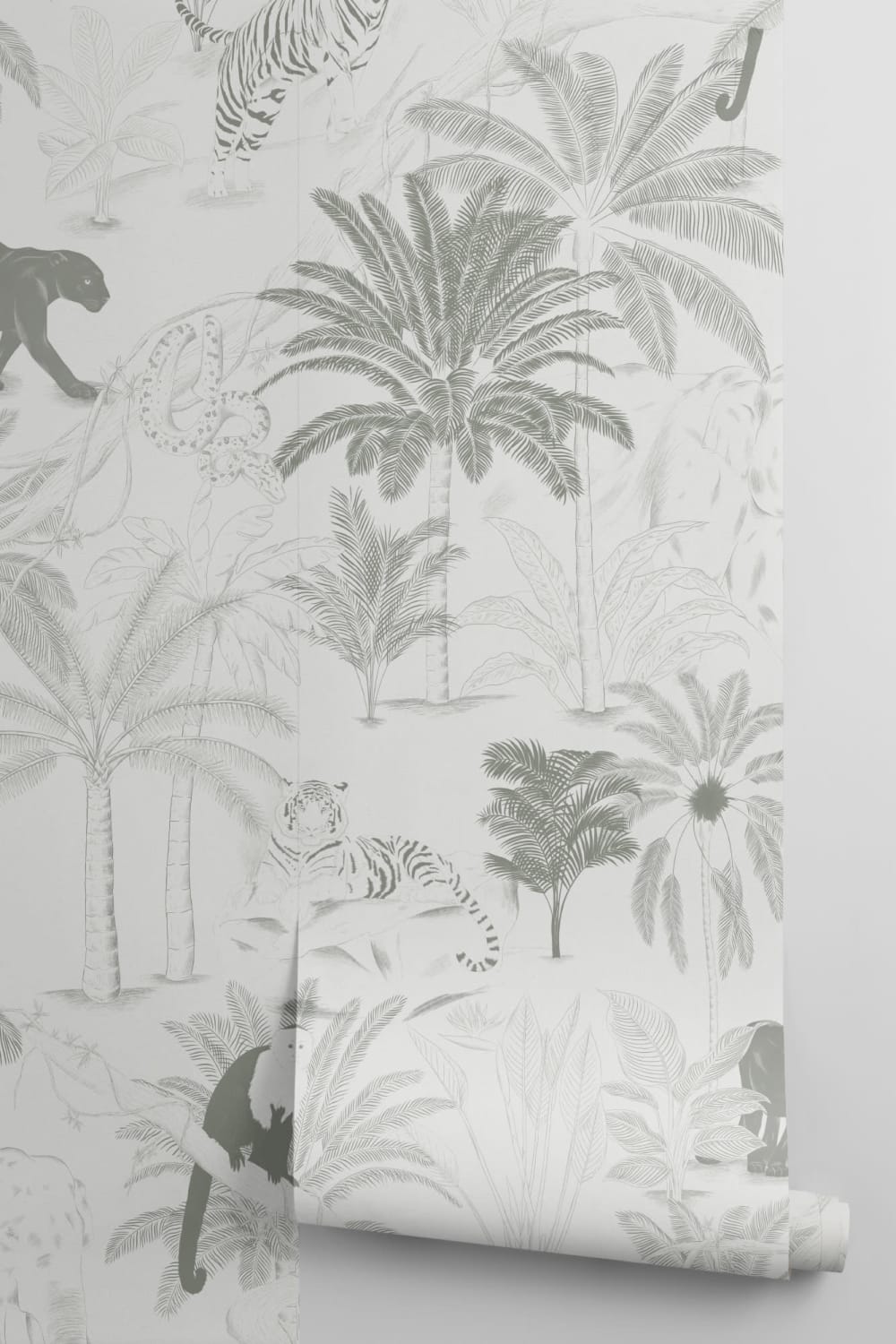 Sophisticated Minimal Jungle Animals Pattern Wallpaper Mural