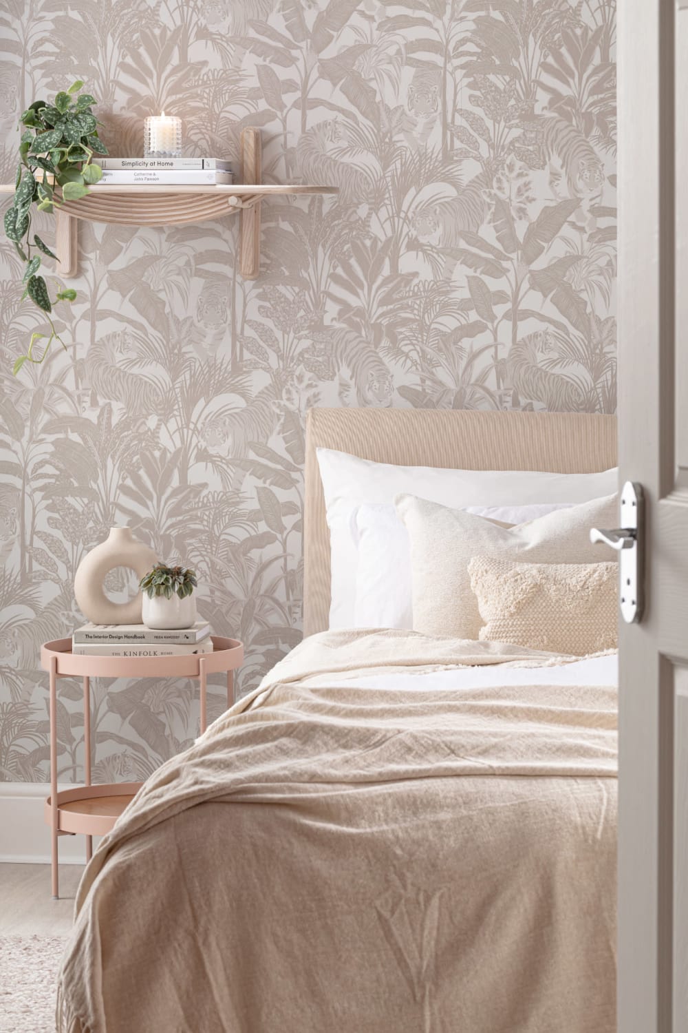 Beige Tropical Tiger Jungle Repeat Pattern Wallpaper