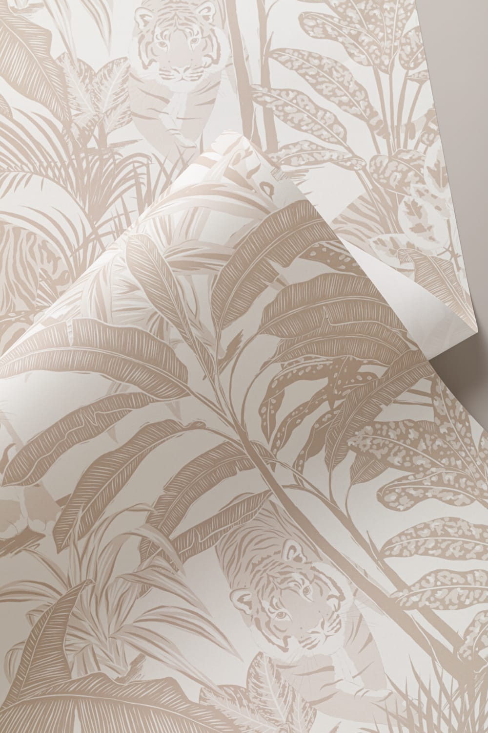 Beige Tropical Tiger Jungle Repeat Pattern Wallpaper