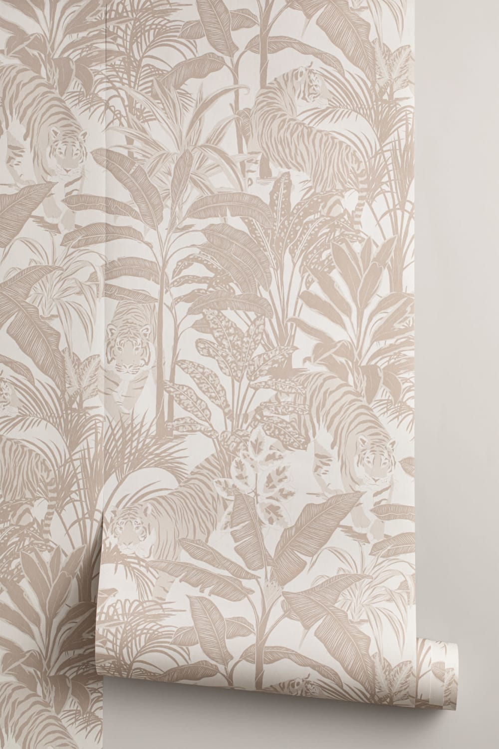 Beige Tropical Tiger Jungle Repeat Pattern Wallpaper