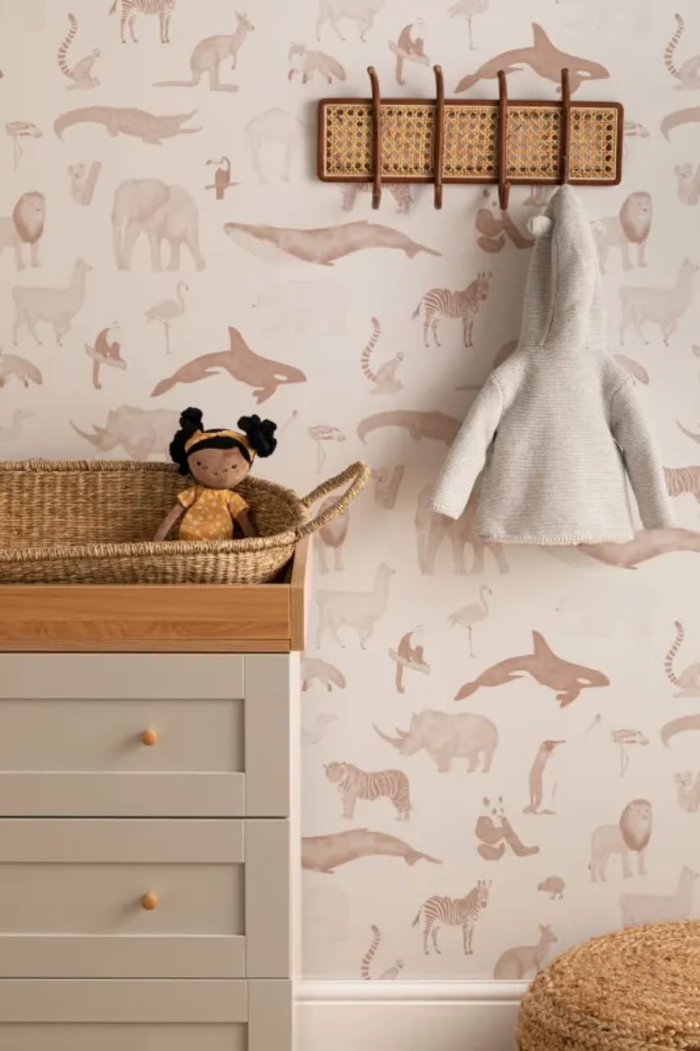 Terracotta Watercolor Animals Repeat Pattern Wallpaper