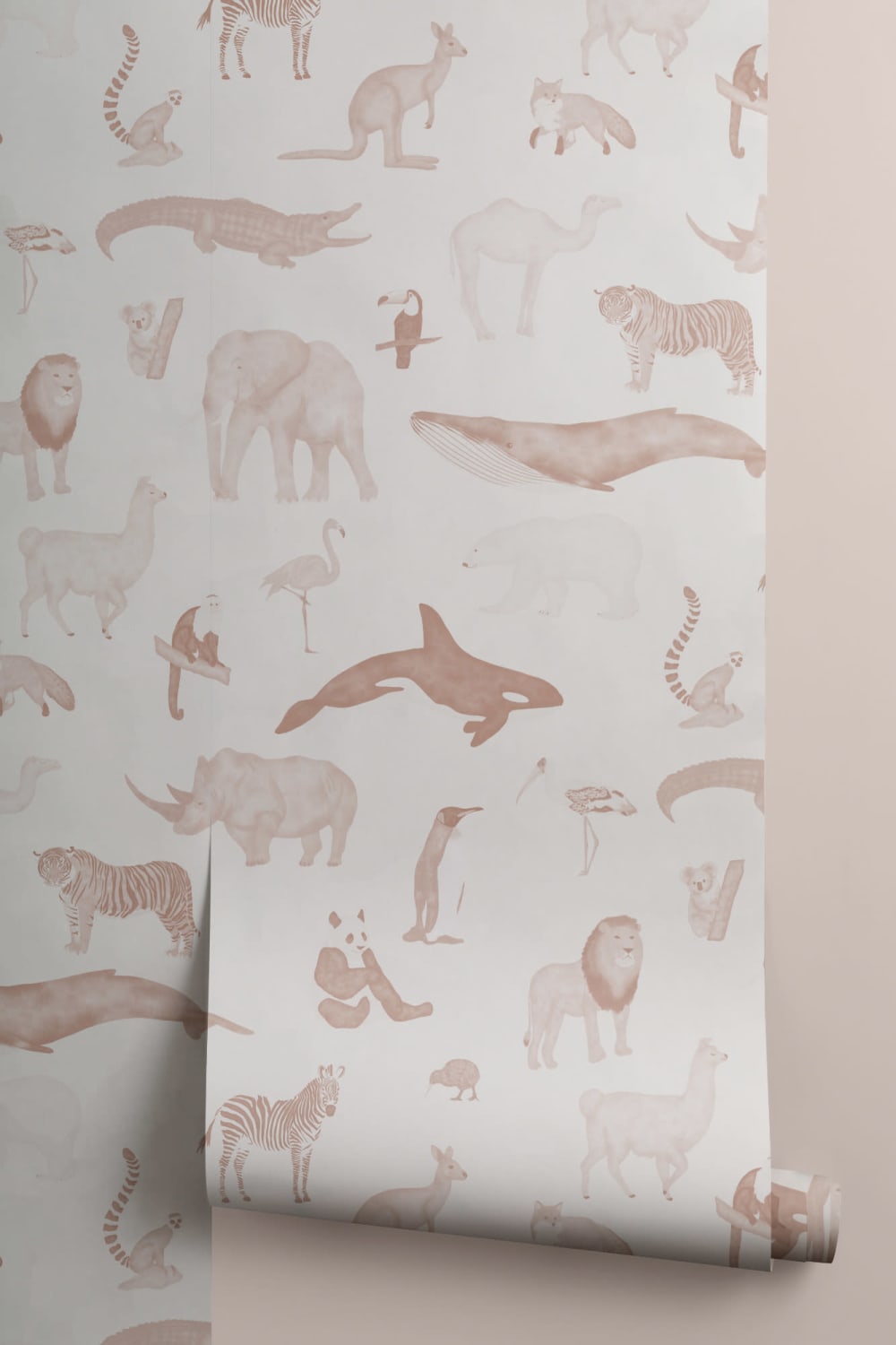 Terracotta Watercolor Animals Repeat Pattern Wallpaper
