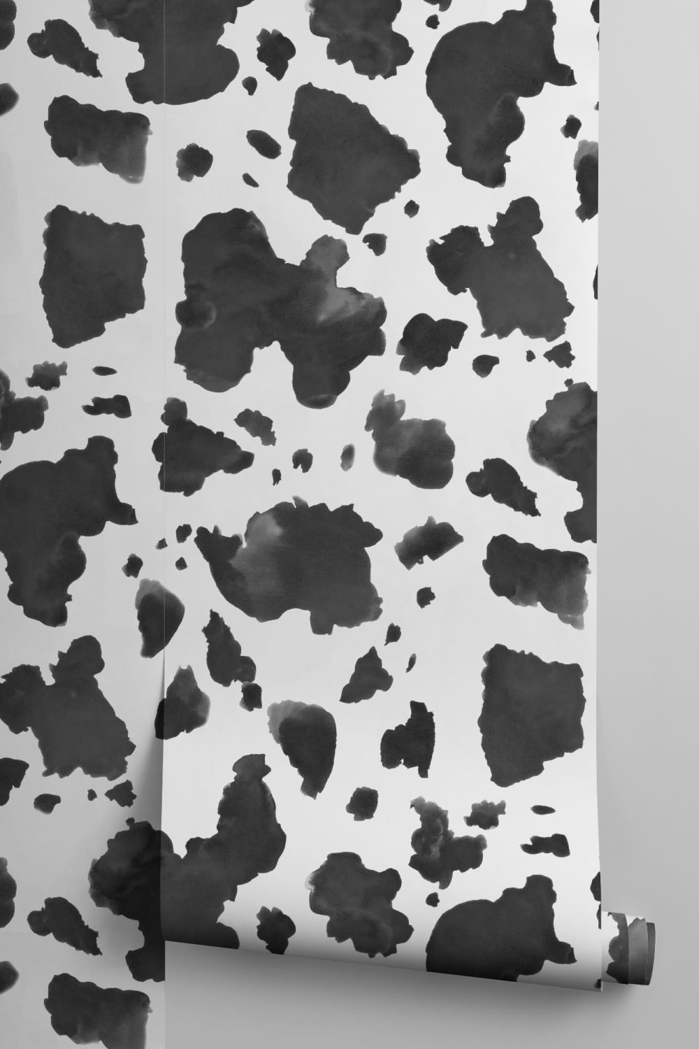 Painted Black and White Cow Print Repeat Pattern Wallpaper