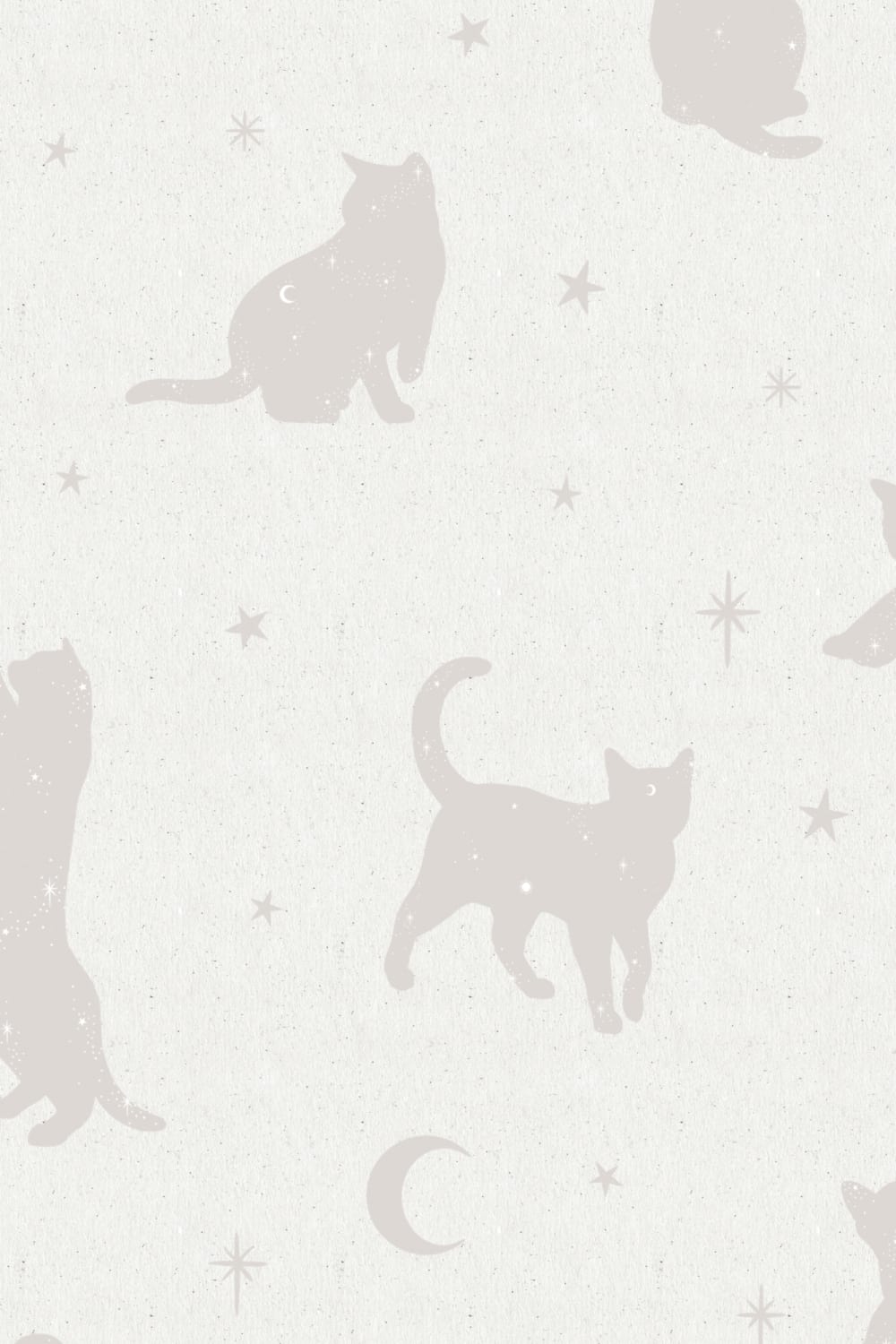 Neutral Cat Moon & Stars Pattern Mural