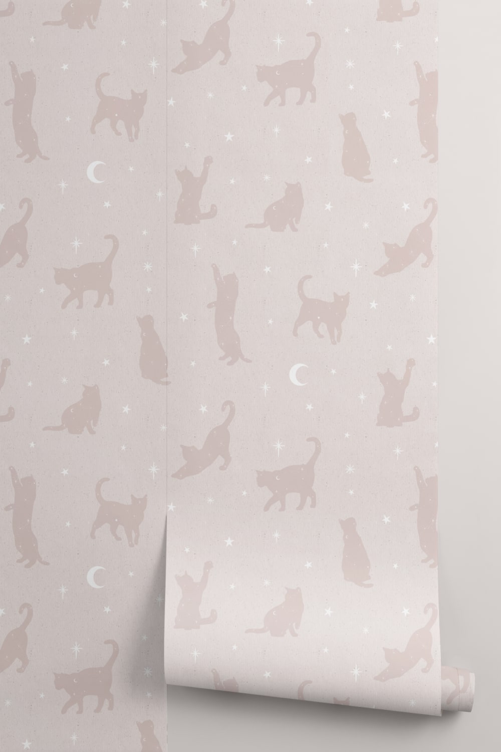 Pink Cat Moon & Stars Pattern Mural
