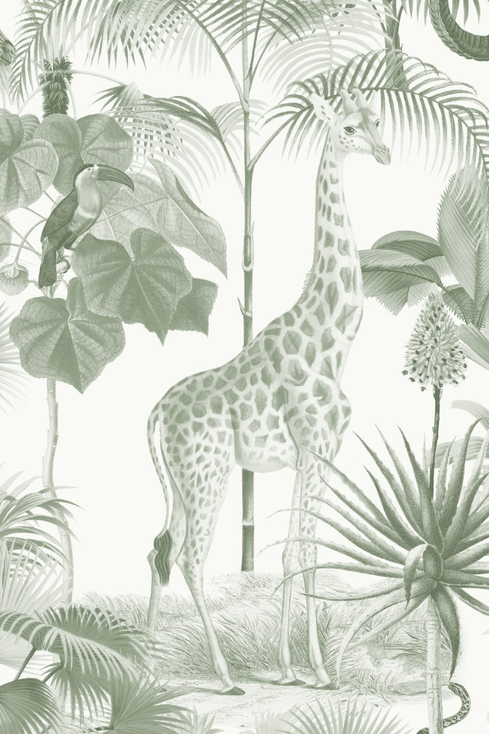 Groen Tropisch Tonaal Jungle Dierenbehang