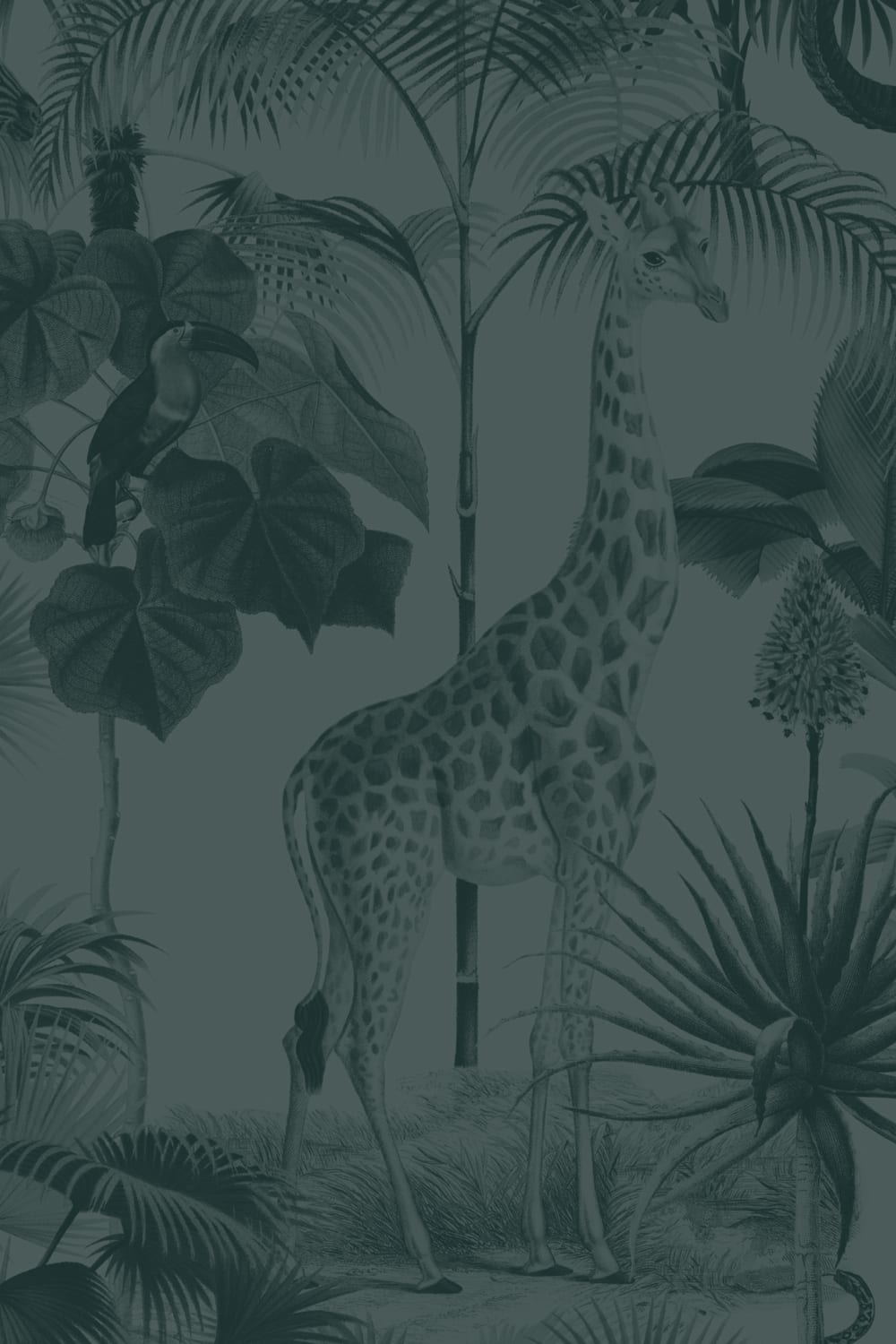 Teal Tropical Tonal Jungle Animal Wallpaper
