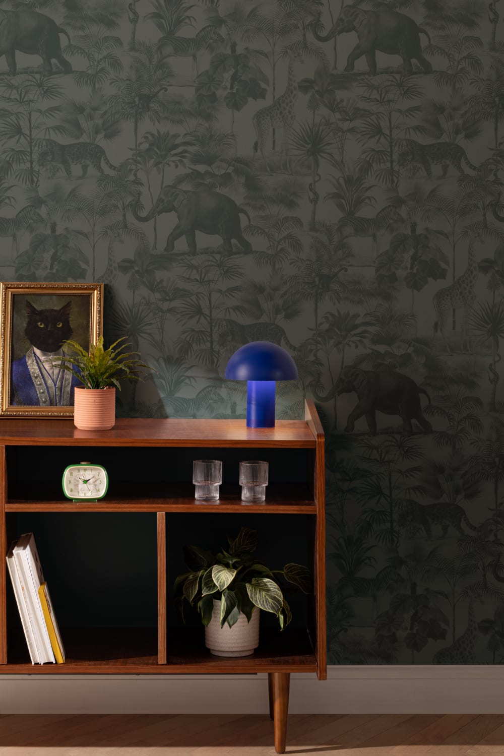Teal Tropical Tonal Jungle Animal Wallpaper