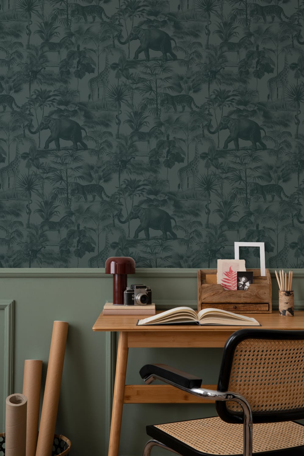 Teal Tropical Tonal Jungle Animal Wallpaper