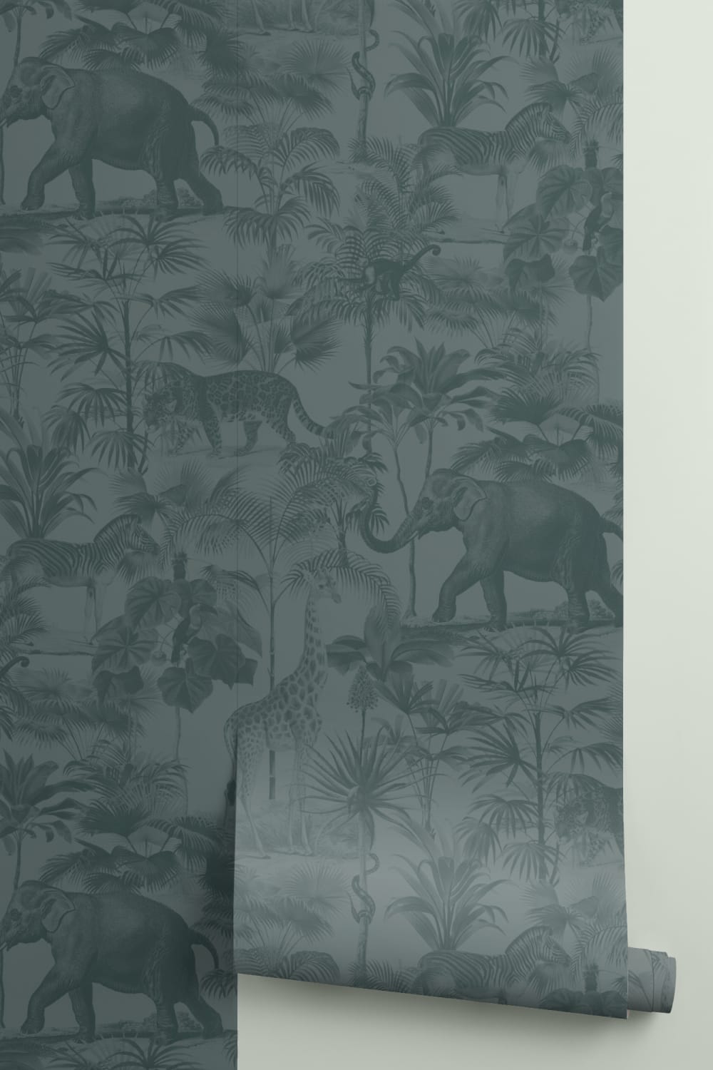 Teal Tropical Tonal Jungle Animal Wallpaper