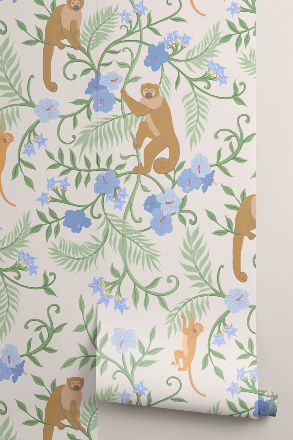 Beige Macaque Monkey Tropical Mural