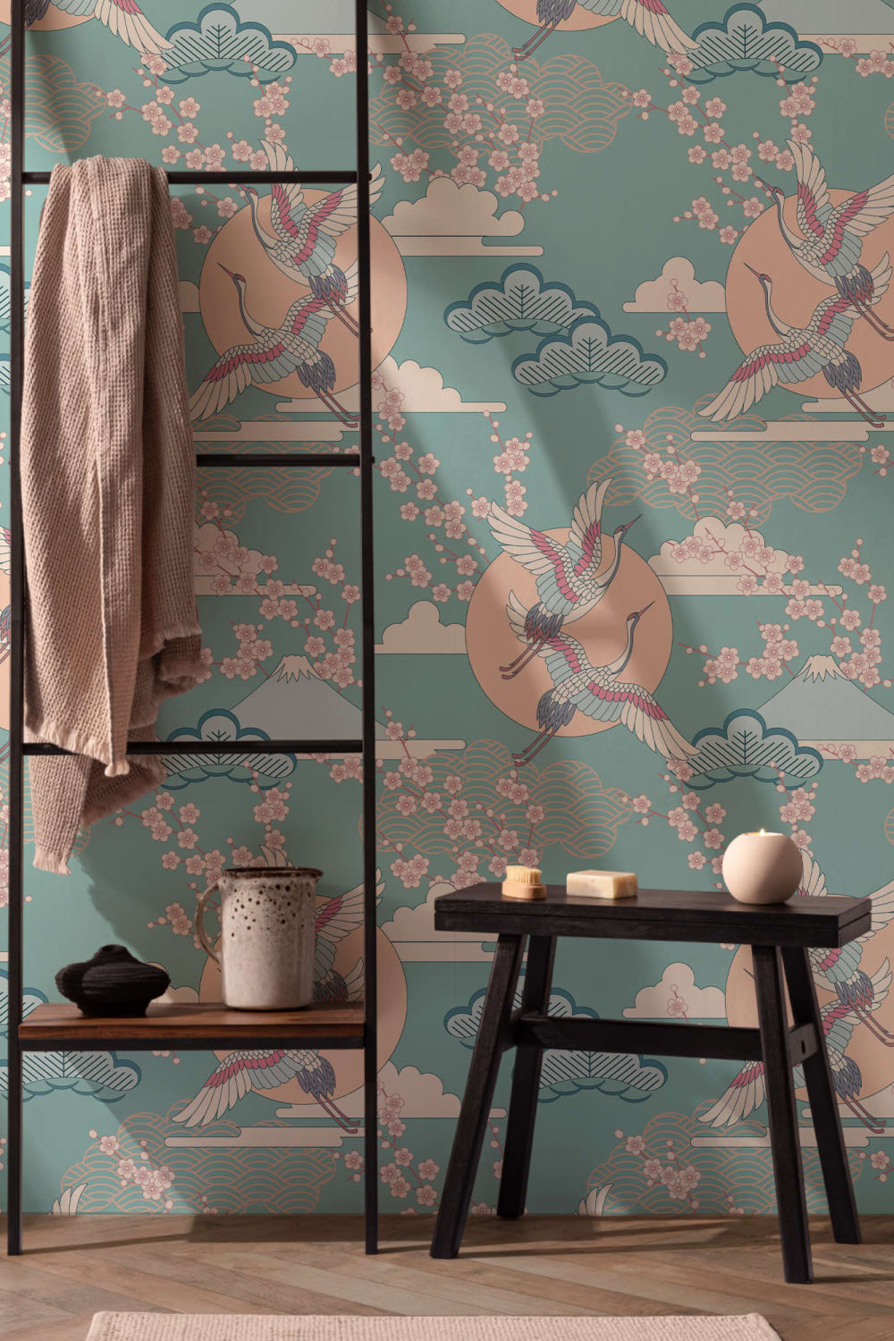 Green & Pink Oriental Sky Wallpaper Mural