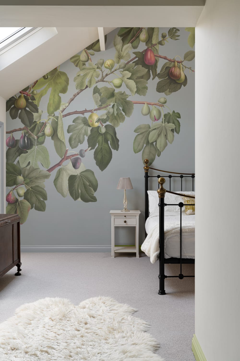 Vintage Fig Plant Botanical Illustration Wall Mural on Blue Background
