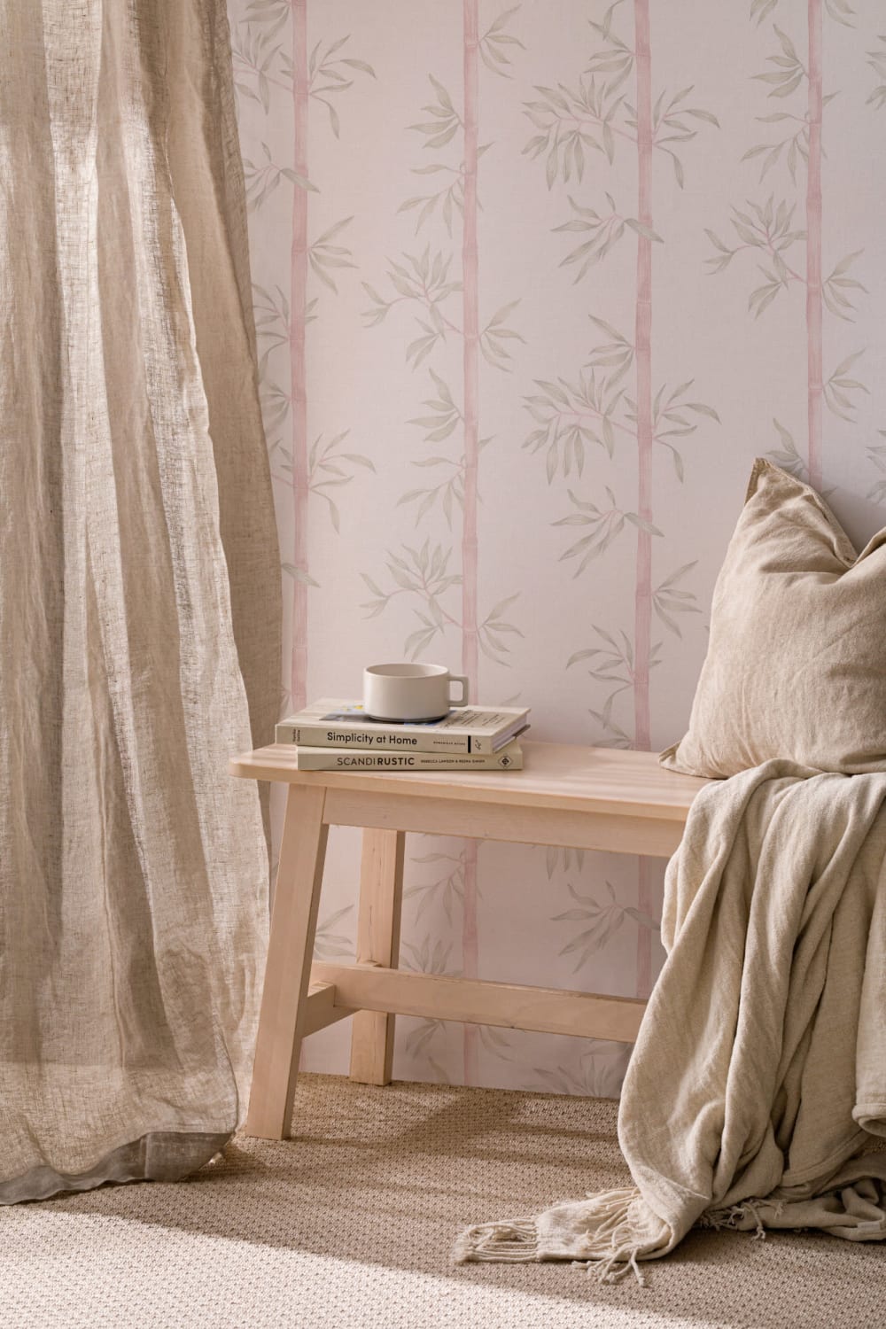 Pink and Green Watercolour Bamboo Wallpaper