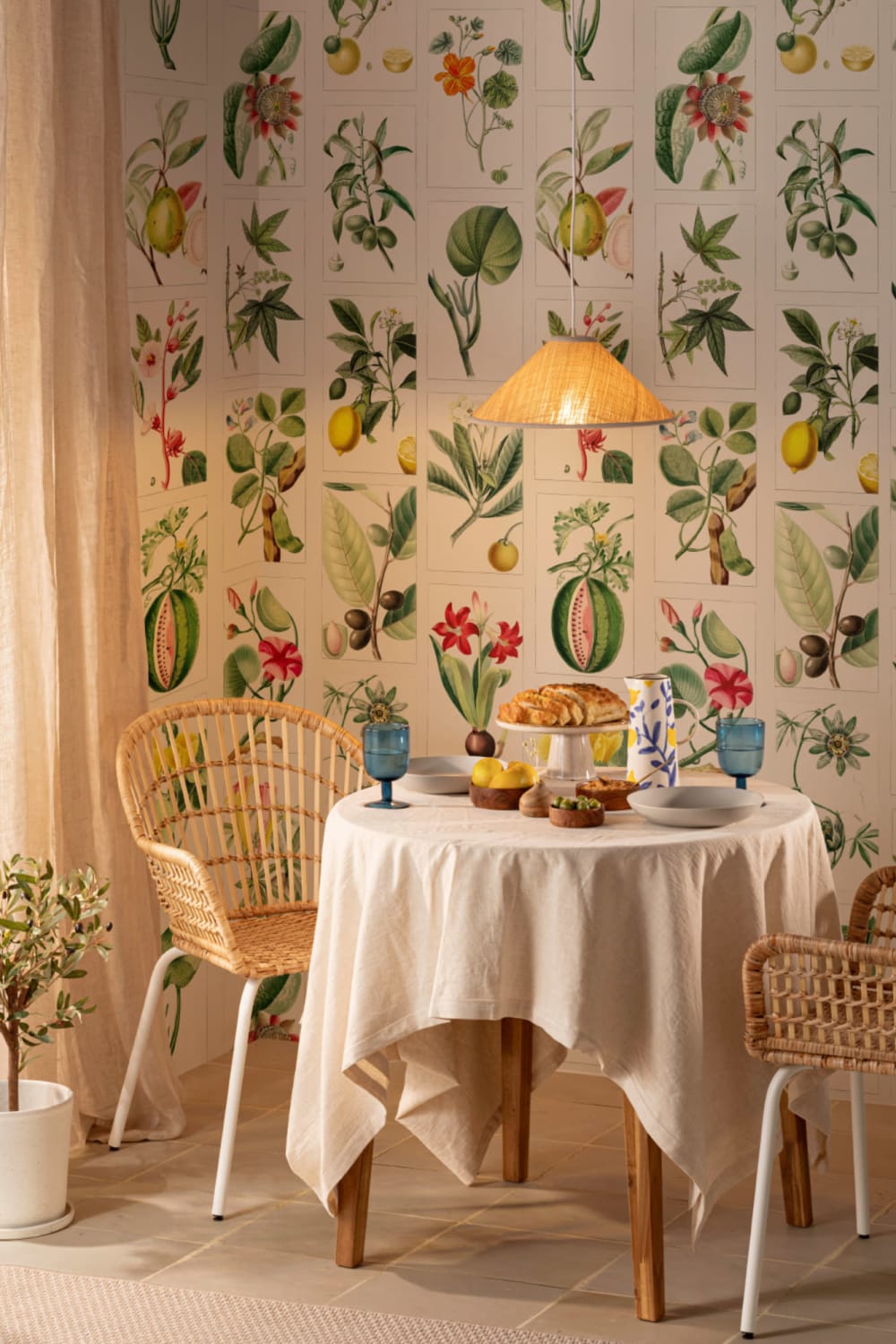 Botanical Fruits and Flowers Tile Pattern Wall Mural