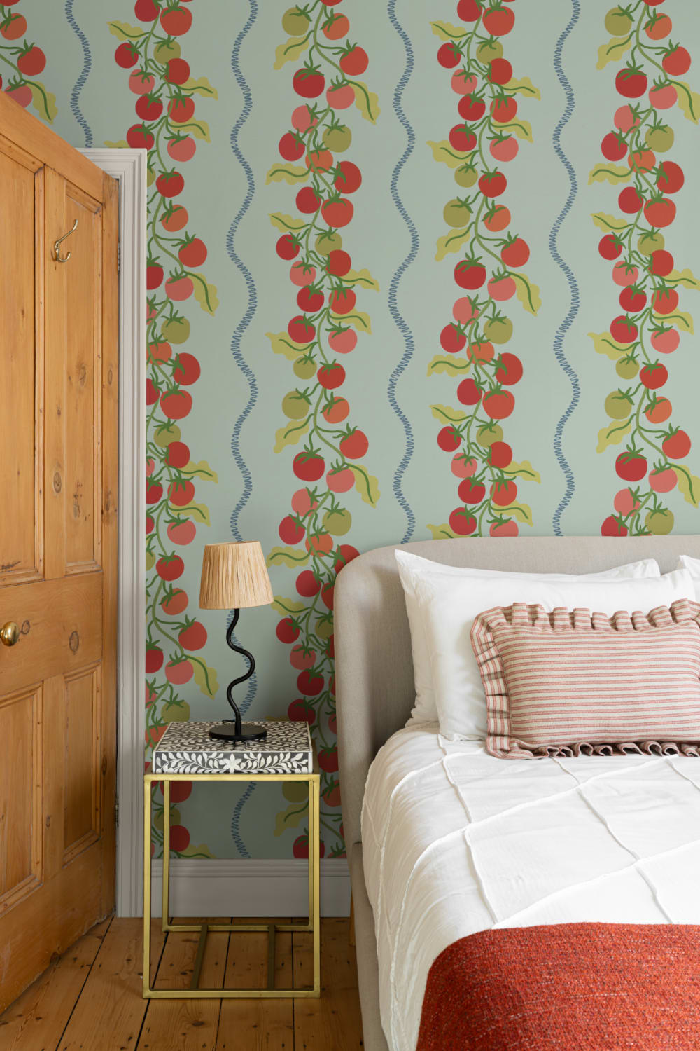 Blue Vine Tomato Botanical Striped Mural