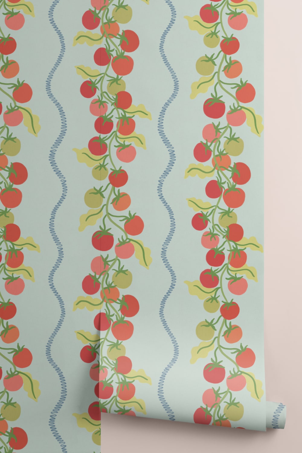 Blue Vine Tomato Botanical Striped Mural