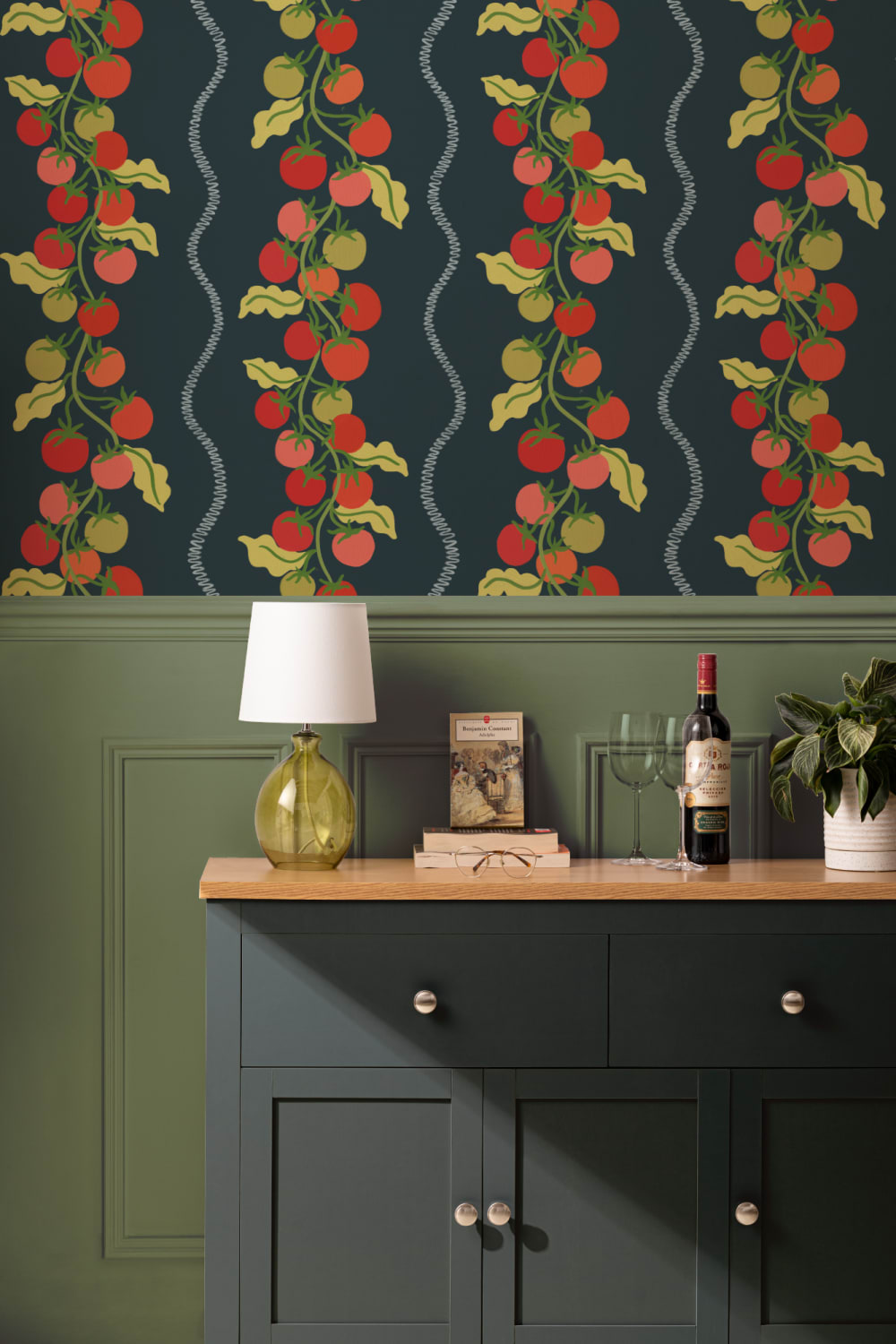 Dark Vine Tomato Botanical Striped Mural