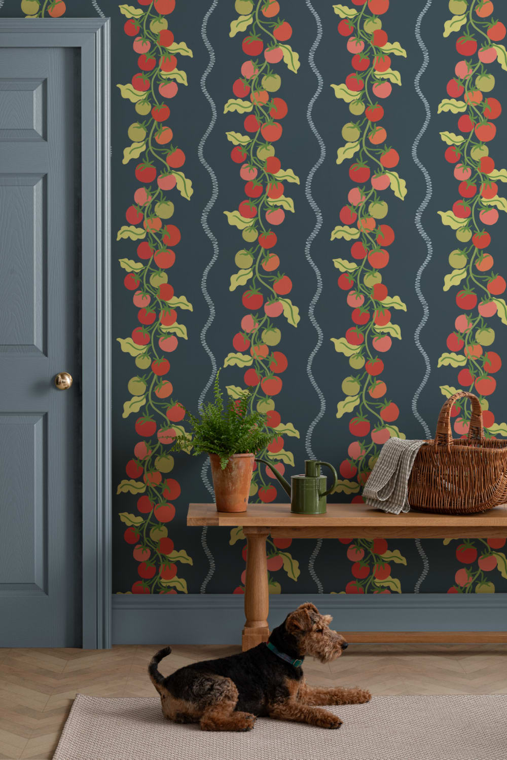 Dark Vine Tomato Botanical Striped Mural